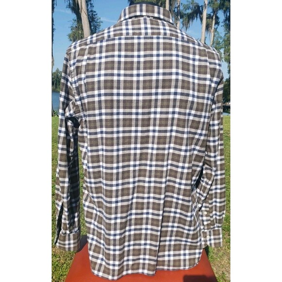 Daniel Cremieux Slim Fit Mens Sz L Long Sleeve Button Up Plaid Shirt Brown Blue - Picture 6 of 13